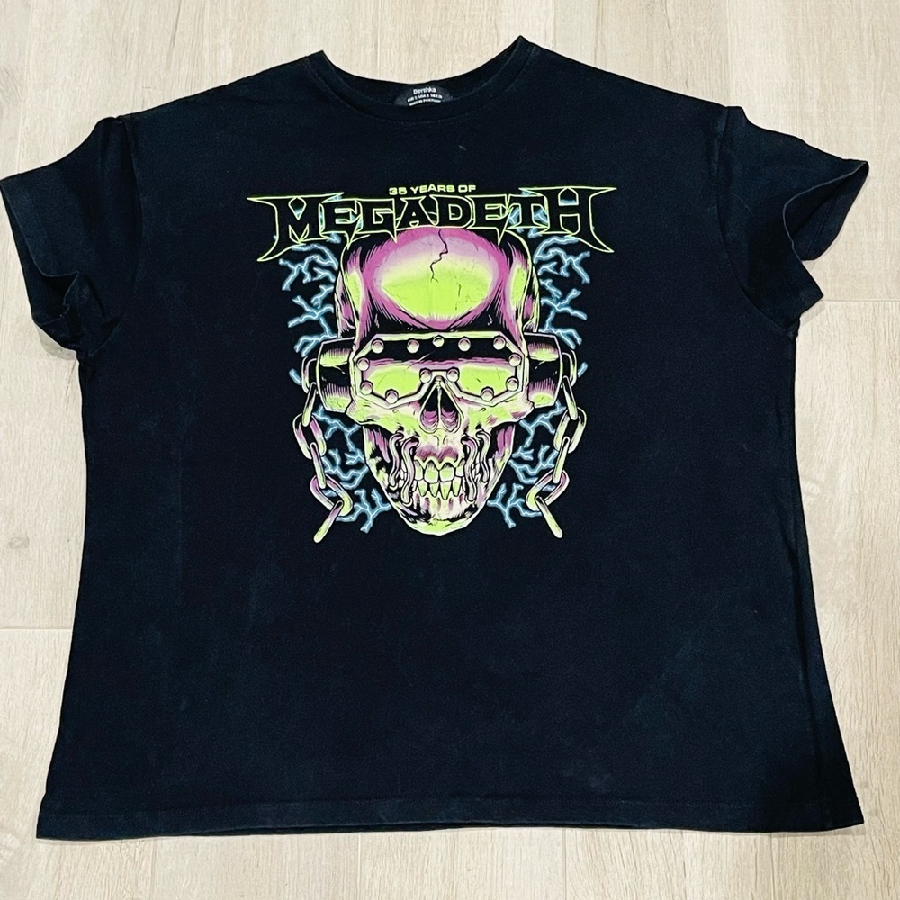 Bershka Megadeth Graphic Band Tee Skull Print Black T-Shirt Size S